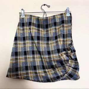 Urban Outfitters Plaid Asymmetrical Ruffle Ruched Side Detail Skirt